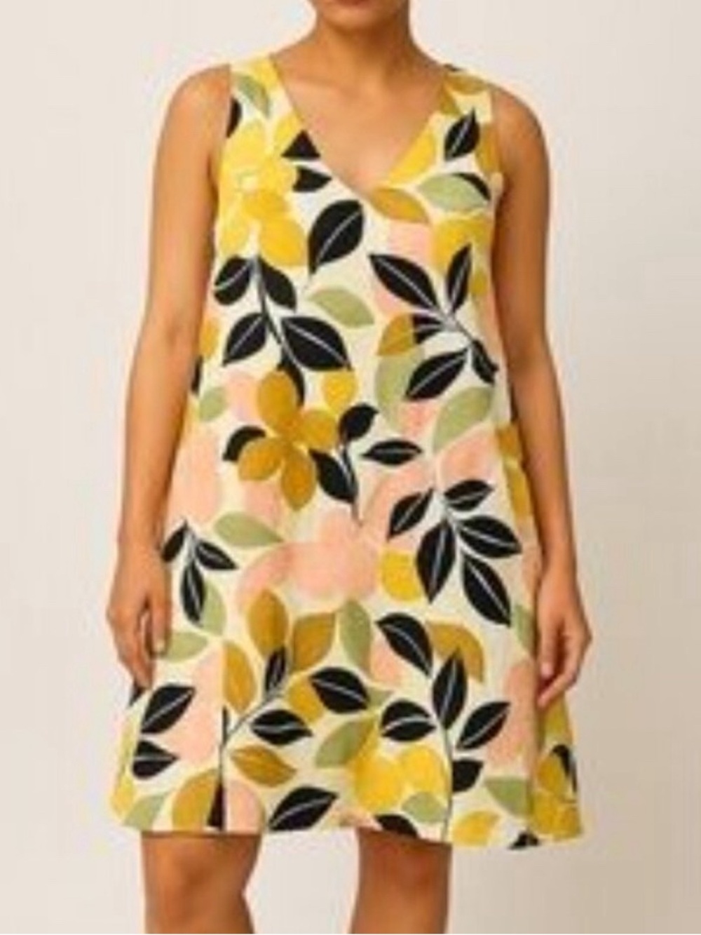 Rachel Zoe Yellow Black Floral Linen Mini Dress